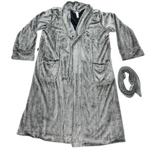 Gillian O’Malley Sleepwear Bathrobe Medium Large Gray Fuzzy Fleece Cozy Pockets